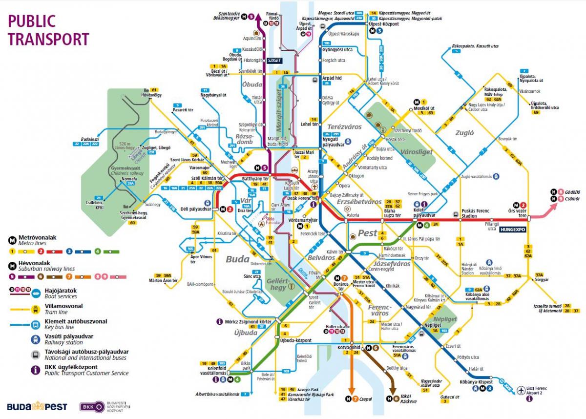 budapešto autobusų linijų žemėlapis