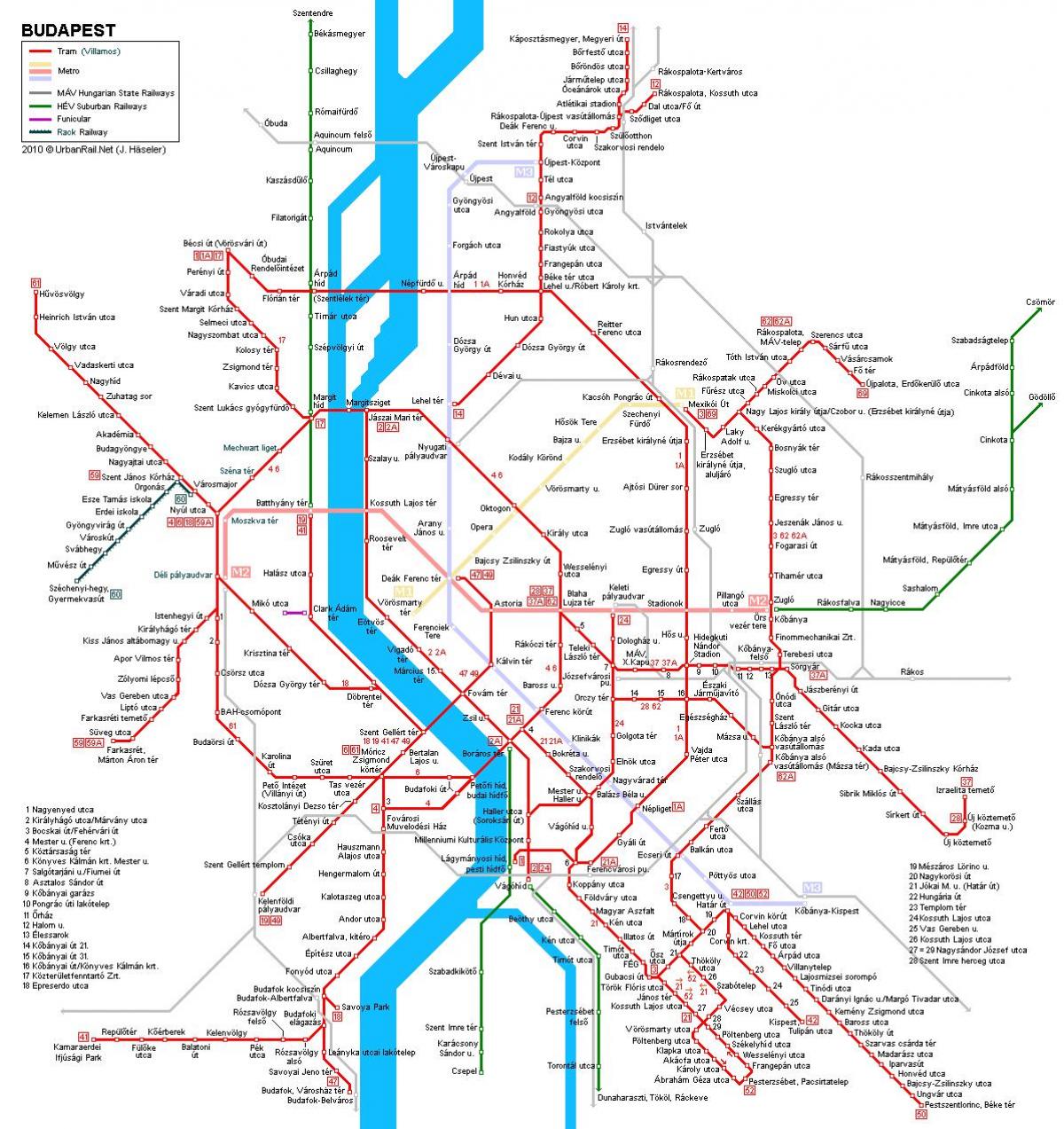 tramvajų linijos budapešto žemėlapis