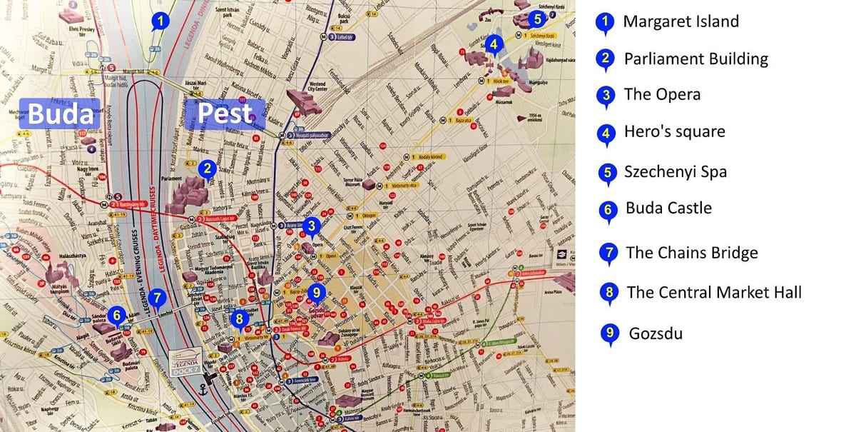 budapešto vietų aplankyti žemėlapyje