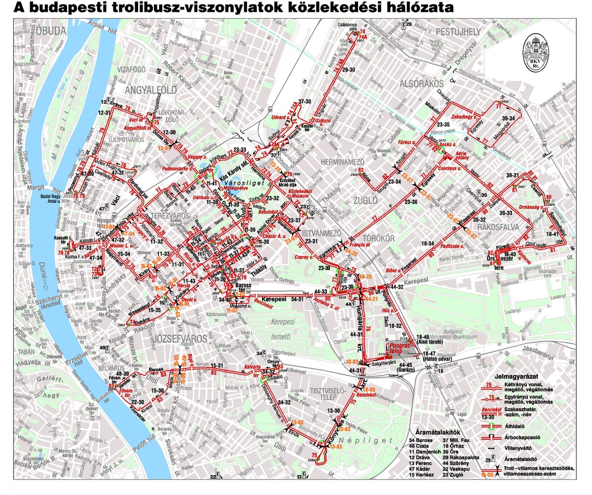 žemėlapis budapešte troleibusai