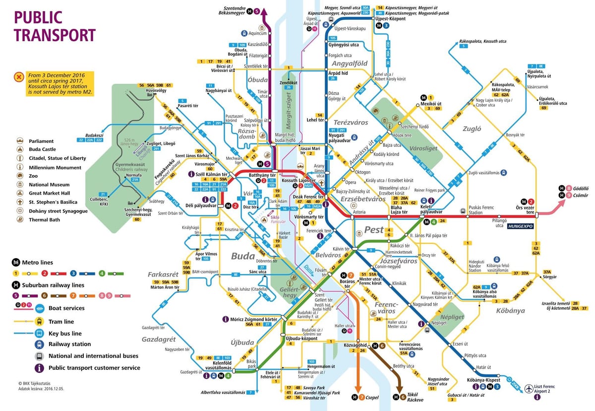 žemėlapis budapešto viešojo transporto