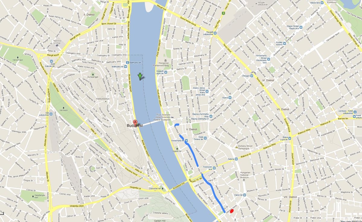 žemėlapis vaci street budapeštas